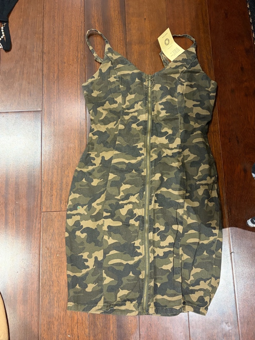 Camouflage Bodycon Zip-Front Dress - Olive Camo